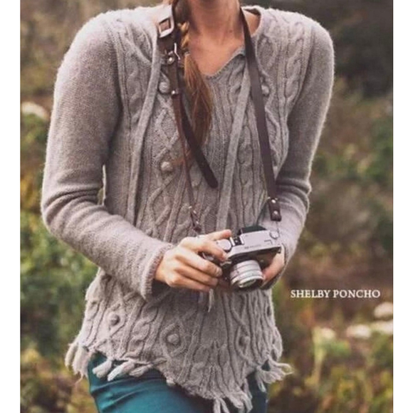 prAna Sweaters - Women's prAna Gray Cable Knit Fringe Shelby Poncho Sweater M